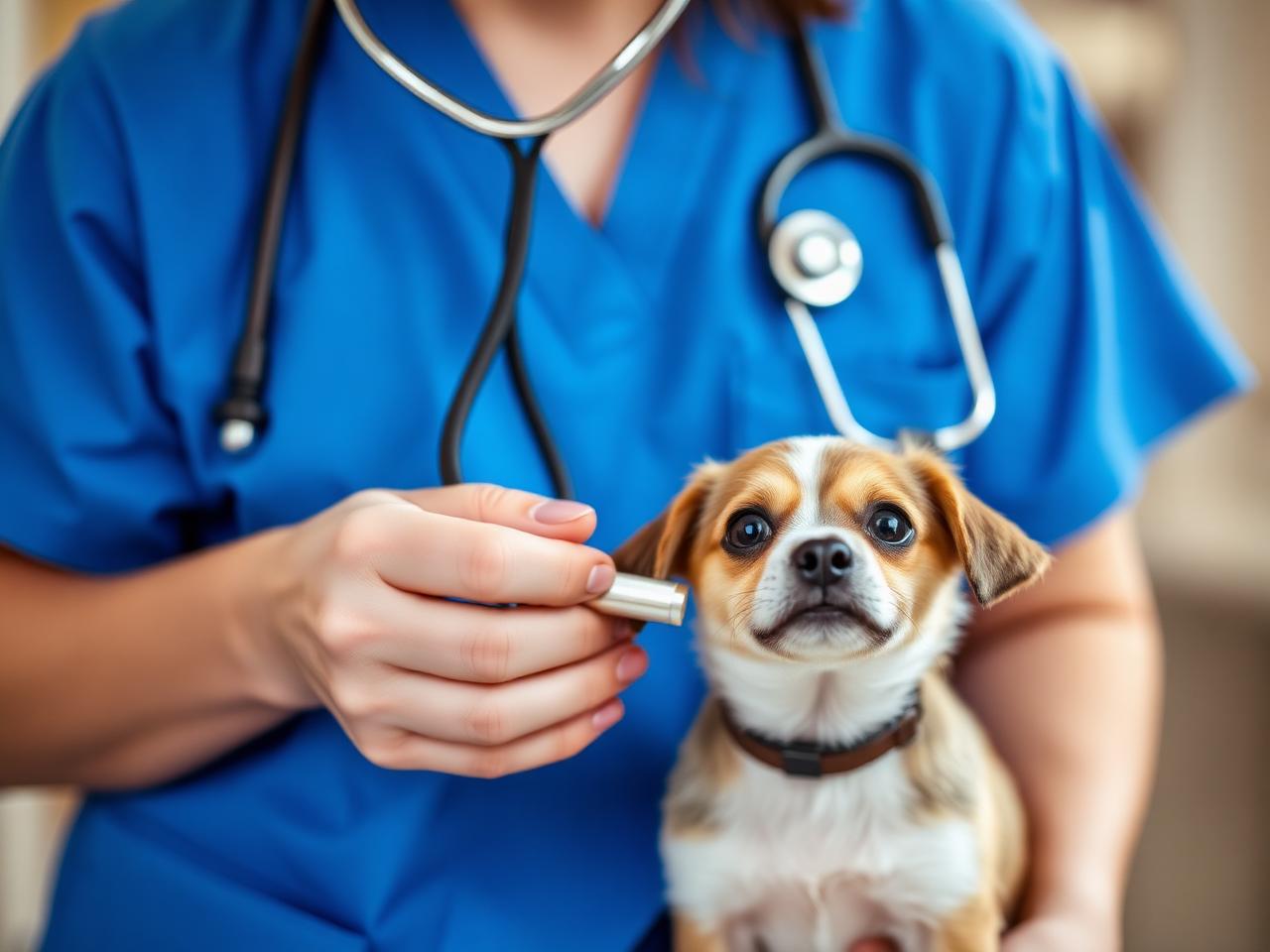 Veterinaria atendiendo a un perrito